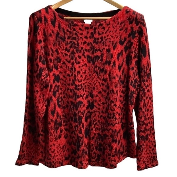 New with Tags -
Chico's Red and Black Animal Print Crew Neck Sweater - Picture 3 of 8